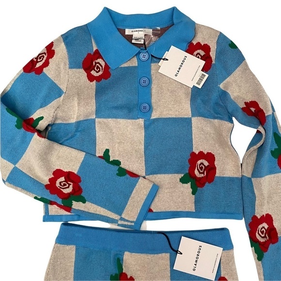 Glamorous Rose Checkerboard Top and Skirt Set Sz Med - Picture 6 of 13